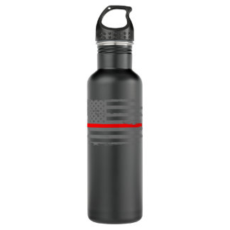 Thin Red Line Fireman Fire & Rescue American Flag Stainless Steel Water Bottle