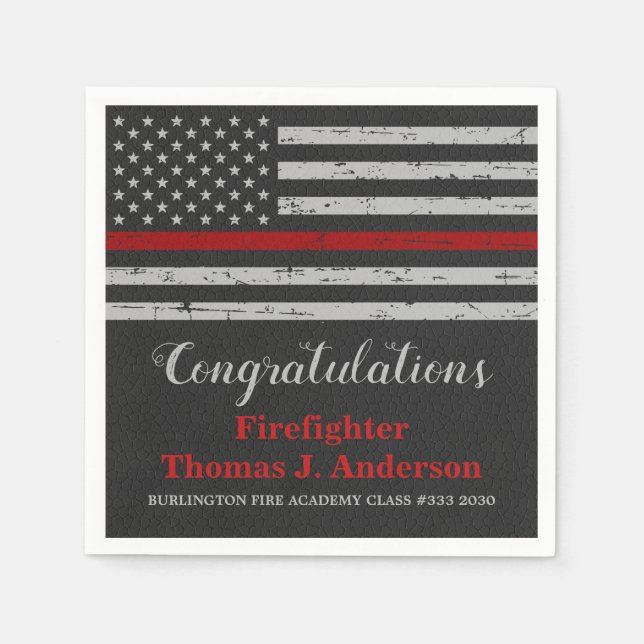 Thin Red Line Fireman Firefighter Graduation Napkins (Front)