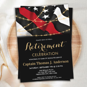 Thin Red Line Fireman Firefighter Retirement Invitation