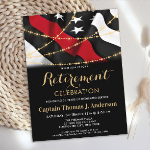 Thin Red Line Fireman Firefighter Retirement Invitation Postcard