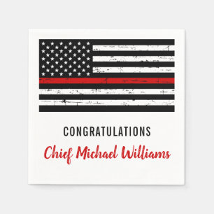 Thin Red Line Fireman Firefighter Retirement Napkins