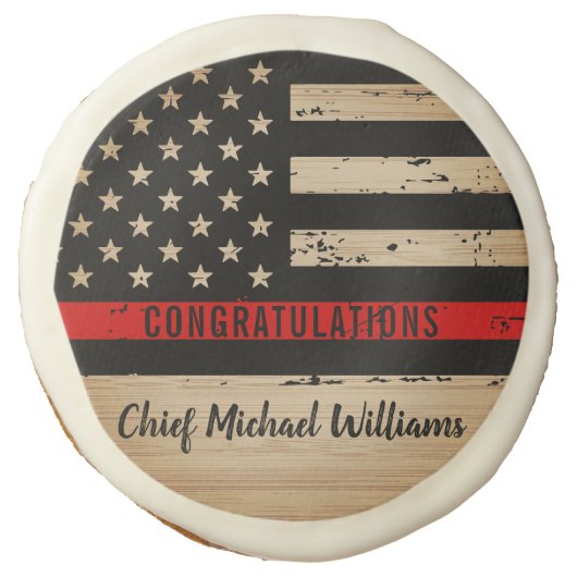 Thin Red Line Fireman Firefighter Retirement Sugar Cookie (Front)