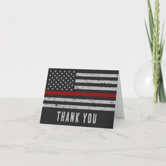 Thin Red Line Fireman Firefighter Thank You Card (Front)