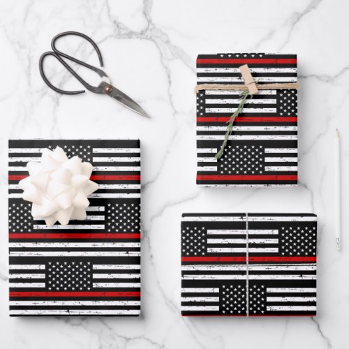 Thin Red Line Fireman Flag Retirement Firefighter Wrapping Paper Sheets