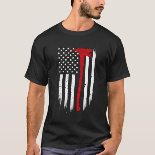 Thin Red Line Flag Axe Firefighter Support T_Shirt