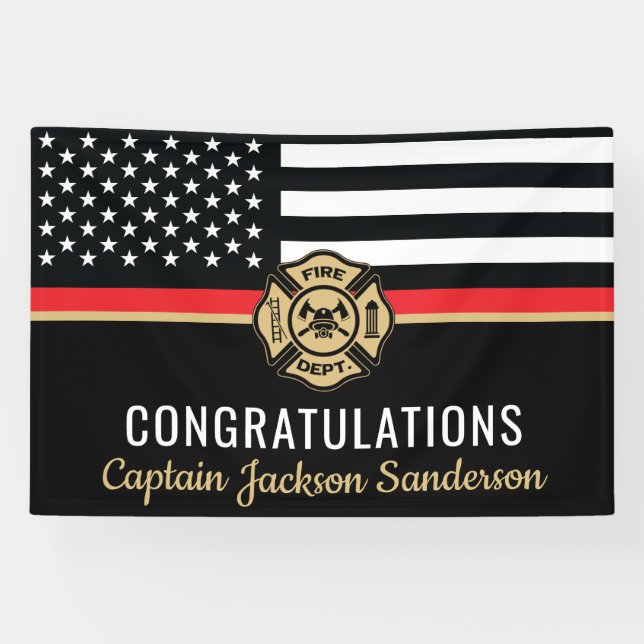 Thin Red Line Flag Congrats Firefighter Retirement Banner (Horizontal)