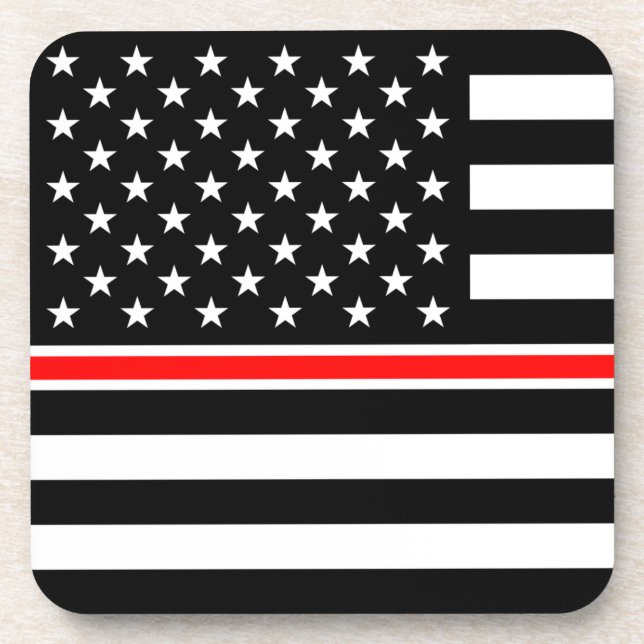 Thin Red Line Flag: Firefighter Hero Memorial Beverage Coaster (Front)