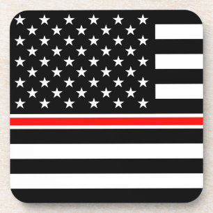 Thin Red Line Flag: Firefighter Hero Memorial Beverage Coaster