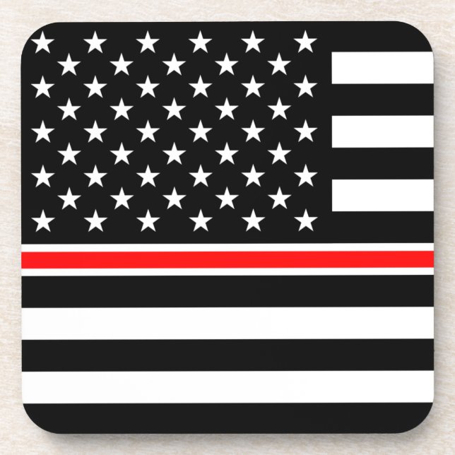 Thin Red Line Flag: Firefighter Hero Memorial Beverage Coaster (Front)