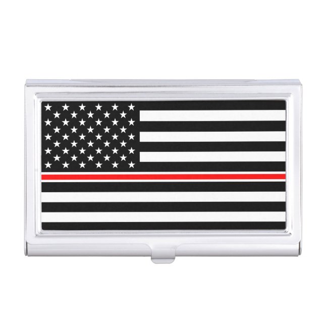 Thin Red Line Flag: Firefighter Hero Memorial Business Card Case (Front)