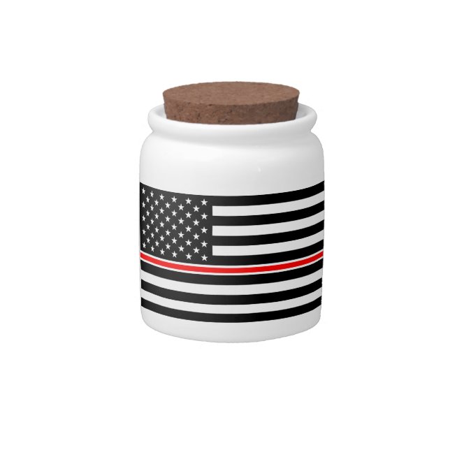 Thin Red Line Flag: Firefighter Hero Memorial Candy Jar (Front)