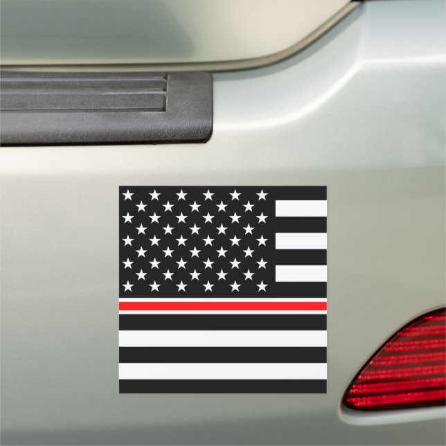 Thin Red Line Flag: Firefighter Hero Memorial Car Magnet (In Situ)