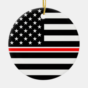 Thin Red Line Flag: Firefighter Hero Memorial Ceramic Ornament