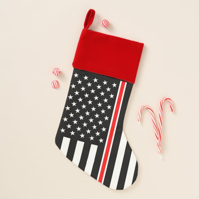 Thin Red Line Flag: Firefighter Hero Memorial Christmas Stocking (Front)