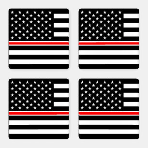 Thin Red Line Flag: Firefighter Hero Memorial Coaster Set