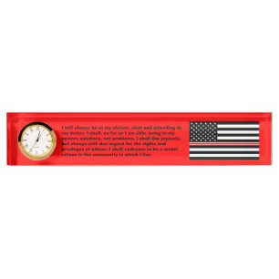 Thin Red Line Flag: Firefighter Hero Memorial Desk Name Plate