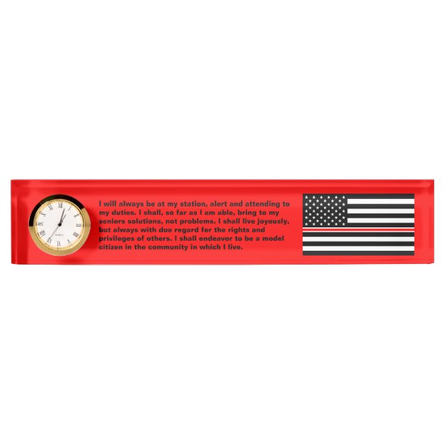 Thin Red Line Flag: Firefighter Hero Memorial Desk Name Plate (Front)