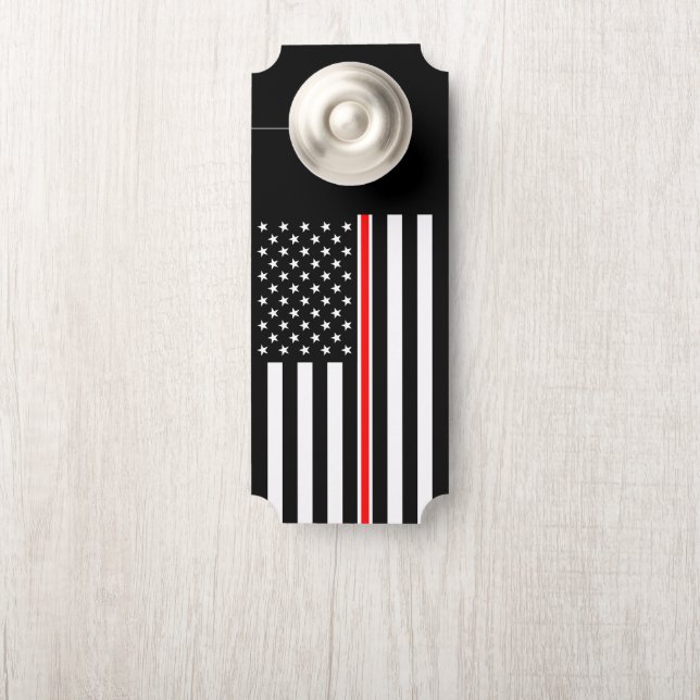 Thin Red Line Flag: Firefighter Hero Memorial Door Hanger (On Knob)