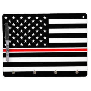 Thin Red Line Flag: Firefighter Hero Memorial Dry Erase Board With Keychain Holder