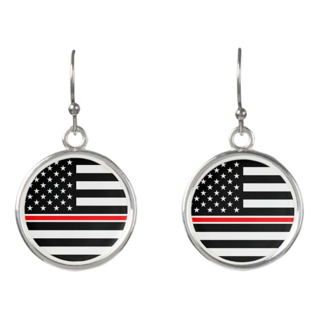 Thin Red Line Flag: Firefighter Hero Memorial Earrings (Front)