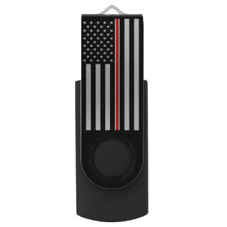 Thin Red Line Flag: Firefighter Hero Memorial Flash Drive