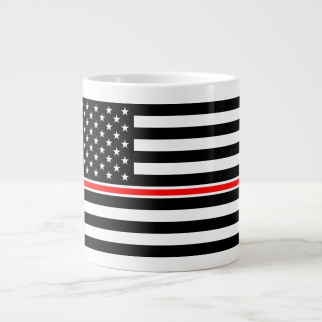 Thin Red Line Flag: Firefighter Hero Memorial Giant Coffee Mug (Front)