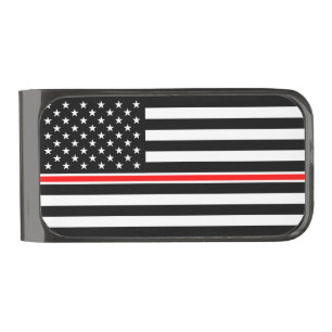 Thin Red Line Flag: Firefighter Hero Memorial Gunmetal Finish Money Clip