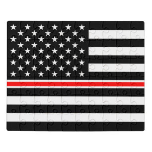 Thin Red Line Flag: Firefighter Hero Memorial Jigsaw Puzzle