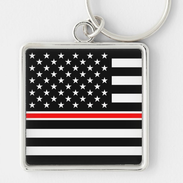 Thin Red Line Flag: Firefighter Hero Memorial Keychain (Front)
