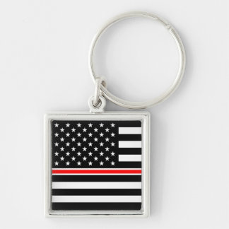 Thin Red Line Flag: Firefighter Hero Memorial Keychain