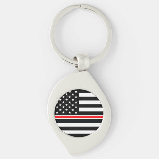 Thin Red Line Flag: Firefighter Hero Memorial Keychain