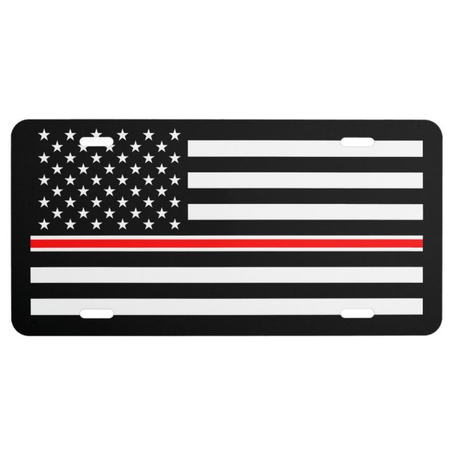 Thin Red Line Flag: Firefighter Hero Memorial License Plate (Front)