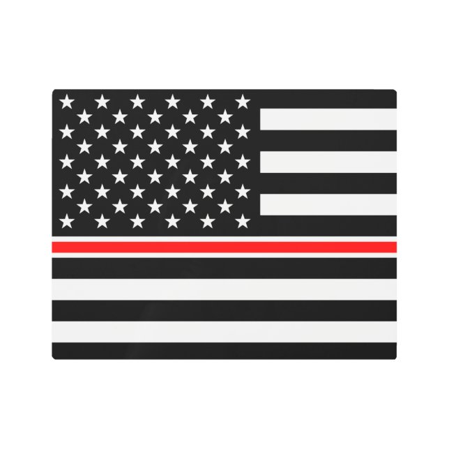Thin Red Line Flag: Firefighter Hero Memorial Metal Print (Front)