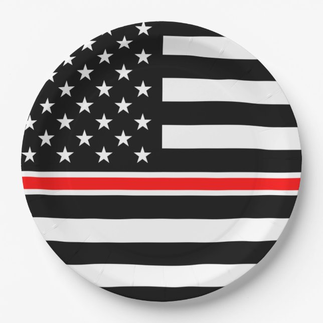 Thin Red Line Flag: Firefighter Hero Memorial Paper Plates (Front)