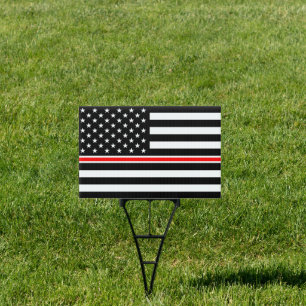 Thin Red Line Flag: Firefighter Hero Memorial Sign