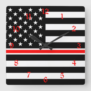 Thin Red Line Flag: Firefighter Hero Memorial Square Wall Clock