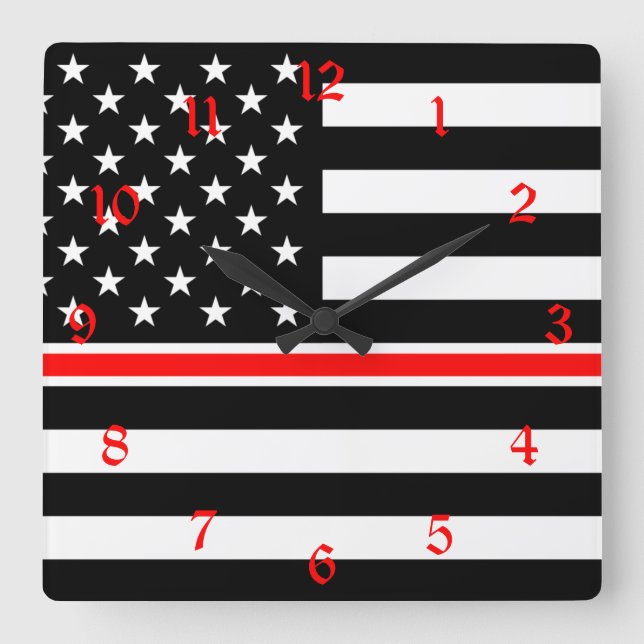 Thin Red Line Flag: Firefighter Hero Memorial Square Wall Clock (Front)