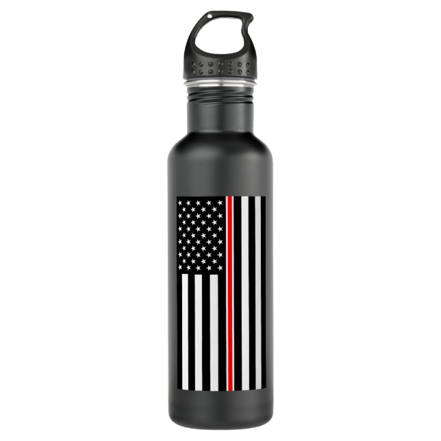 Thin Red Line Flag: Firefighter Hero Memorial Stainless Steel Water Bottle (Front)