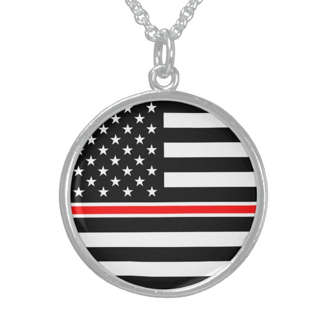 Thin Red Line Flag: Firefighter Hero Memorial Sterling Silver Necklace (Front)