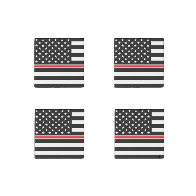 Thin Red Line Flag: Firefighter Hero Memorial Stone Magnet (Front)