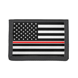 Thin Red Line Flag: Firefighter Hero Memorial Tri-fold Wallet