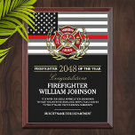 Thin Red Line Flag Firefighter of the Year Award Plaque<br><div class="desc">Personalized firefighter of the year award,  featuring the classic thin red line firefighter flag,  and the Maltese cross.</div>