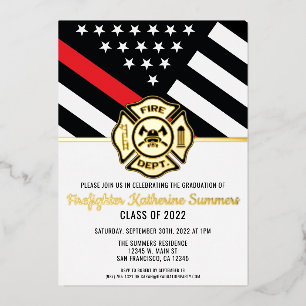 Thin Red Line Flag Fireman Firefighter Graduation Foil Invitation