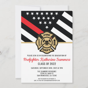 Thin Red Line Flag Fireman Firefighter Graduation Invitation