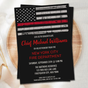 Thin Red Line Flag Fireman Firefighter Retirement Invitation