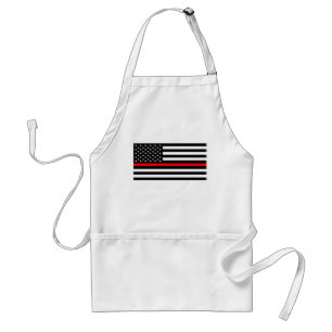thin red line flag fireman firefighter usa united adult apron