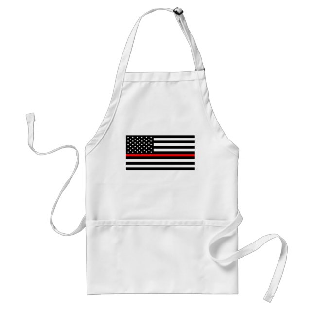 thin red line flag fireman firefighter usa united adult apron (Front)