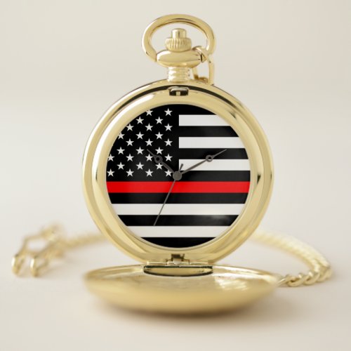 thin red line flag fireman firefighter usa united pocket watch