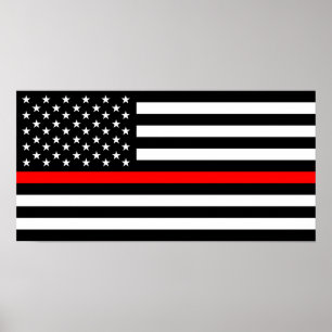 thin red line flag fireman firefighter usa united poster
