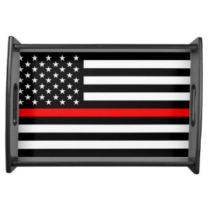 thin red line flag fireman firefighter usa united serving tray